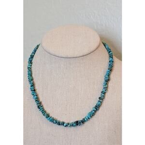 Genuine Turquoise Chip Strand Necklace with Sterling Silver Chain and Clasp